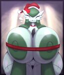 accessory albasora_(artist) anthro areola big_areola big_breasts bone breasts female flower flower_in_hair gardevoir generation_3_pokemon genitals goredevoir hair hair_accessory hi_res huge_areola huge_breasts huge_hips huge_thighs hyper hyper_breasts nintendo nipples plant pokemon pokemon_(species) pussy sewn_mouth solo thick_thighs undead wide_hips zombie