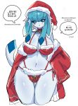 absurd_res anthro bell bell_collar big_breasts blue_body blue_fur breasts canid christmas christmas_clothing christmas_headwear cleavage clothed clothing collar dialogue eeveelution female fingers fur generation_4_pokemon glaceon hair hat headgear headwear hi_res holidays korean_text mammal nintendo nyaohha pokemon pokemon_(species) santa_hat solo tail text thigh_gap translated white_eyes
