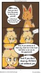 4:7 absurd_res animal_crossing anthro canid canine canis clothed clothing comic crazy_redd dialogue domestic_dog duo english_text female fox halftone halftone_background hi_res isabelle_(animal_crossing) male mammal nintendo partially_clothed pattern_background simple_background starabbit text