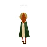  blonde_hair brown_footwear covered_face dress full_body green_dress leaf nona_drops original pantyhose red_legwear shoes short_hair simple_background solo time white_background 