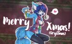 anthro blue_body blue_eyes blue_fur blue_hair blush breasts canid canine christmas christmas_clothing christmas_headwear clothing female fox fur hair hat headgear headwear hi_res holidays inner_ear_fluff krystal kuja legwear lingerie looking_at_viewer looking_pleasured mammal mistletoe nintendo plant santa_hat seductive solo star_fox stockings tuft