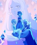  artist_name bare_shoulders blue_diamond_(steven_universe) blue_dress blue_eyes blue_hair blue_pearl_(steven_universe) blue_skin breasts chest_jewel cleavage color_connection commentary dav-19 diamond-shaped_pupils diamond_(shape) dress flat_chest gem giantess gloves hair_over_face lapis_lazuli_(steven_universe) looking_at_viewer multiple_girls multiple_sources puffy_short_sleeves puffy_sleeves ribbon sapphire_(steven_universe) short_hair short_sleeves silver_hair sitting sleeveless sleeveless_dress small_breasts spoilers steven_universe symbol-shaped_pupils transparent_skirt watermark web_address white_gloves 