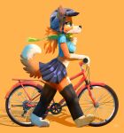 anthro armor bicycle bottomwear clothed clothing clothing_lift fc5 female headgear helmet hi_res shirt skirt skirt_lift solo topwear