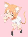  animal_ears bad_id bad_pixiv_id blush cat_ears cat_tail fang full_body hair_ornament hairclip haruharu55 highres maa_(nyanko_days) nyanko_days older one_eye_closed open_mouth orange_hair paw_pose short_hair solo tail 