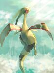  animal_focus artist_name blue_sky claws closed_mouth cloud colored_skin commentary_request flygon flying green_skin highres no_humans pokemon pokemon_(creature) rongai28 sky twitter_username wings 