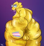 absurd_res alphys anus balls big_butt bodily_fluids bodypaint breasts butt female genitals hand_on_butt hi_res huge_butt lgbt_pride lizard looking_back musk obese obese_female overweight overweight_female painted_butt pride_colors reptile scalie small_breasts solo spread_anus spreading sweat transgender_pride_colors undertale_(series) weavvevo