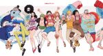  &gt;_&lt; 2girls 6+boys afro arms_up black_hair black_shirt blonde_hair blue_hair boots brook_(one_piece) brown_overalls cape chest_tattoo cigarette closed_eyes commentary curly_eyebrows cyborg dress eyewear_on_head facial_hair franky_(one_piece) geta goatee green_hair hair_over_one_eye haramaki hat high_heels highres hocpoc hug japanese_clothes jinbe_(one_piece) kimono long_hair long_nose monkey_d._luffy multiple_boys multiple_girls nami_(one_piece) neck_ribbon nico_robin no_shoes one_piece open_clothes open_shirt orange_hair overalls panties pants purple_dress red_panties ribbon roronoa_zoro sandals sanji_(one_piece) sash scar scar_on_chest scar_on_face shirt shoes short_dress short_hair short_shorts shorts simple_background smile straw_hat tattoo tony_tony_chopper underwear usopp white_background white_pants yellow_sash yellow_shirt 