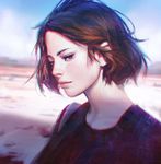  artist_name blue_eyes brown_hair chromatic_aberration closed_mouth day guweiz ilya_kuvshinov_(style) lips looking_at_viewer nose original outdoors portrait profile short_hair solo 