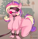 absurd_res all_fours anthro areola bdsm biped blindfold bodily_fluids bondage bound breasts butt collar equid equine female friendship_is_magic hair hasbro hi_res horn leash mammal my_little_pony nipples pink_areola pink_nipples princess_cadance_(mlp) solo submissive submissive_female sweat unicorn xjenn9