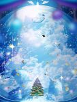  1boy animal carrot christmas christmas_ornaments christmas_present christmas_tree cloud fish flying gift highres makoron117117 original reindeer santa_claus scenery sky sleigh snowflakes snowman star_(symbol) wings 