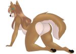  2017 absurd_res all_fours alpha_channel anthro areola big_butt black_pawpads breasts brown_eyes brown_fur brown_hair butt canine ear_piercing eyewear female fur glasses hair hi_res kawaiinightmare long_hair looking_at_viewer mammal nipples nude open_mouth pawpads piercing pink_nipples side_boob solo xanderblaze 