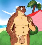 anthro balls beach brown_body brown_skin building clenched_hands cloud detailed_background digital_media_(artwork) dragon_ball flaccid foreskin genitals grass hand_to_chest house humanoid_genitalia humanoid_penis kureto male markings musclegut nude open_mouth outside palm_tree pecs penis plant public public_nudity raised_arm reptile sand scale_markings scales scalie sea sea_turtle seaside shell slightly_chubby smile solo standing tan_body tan_skin tree turtle turtle_(dragon_ball) unretracted_foreskin water wet wet_body wet_penis