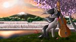  2017 animated black_hair bow_tie cutie_mark day detailed_background duskie-06 earth_pony equine equum_amici feral friendship_is_magic fur grass grey_fur hair hooves horse landscape mammal mountain musical_instrument my_little_pony nature nude octavia_(mlp) outside pony purple_eyes sky smile solo standing 