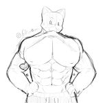 :3 abs anthro black_and_grey bottomwear calico_cat cat_smile clothed clothing digital_drawing_(artwork) digital_media_(artwork) digital_sketch domestic_cat epic_games felichanfli felid feline felis fortnite hi_res looking_at_viewer male male/male mammal meowscles monochrome muscular muscular_anthro muscular_male nipples pants partially_clothed pecs shirt solo topwear