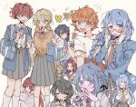  6+girls akehoshi_subaru amagi_hiiro black_hair blonde_hair blue_eyes blue_hair braid c_np closed_eyes ensemble_stars! genderswap genderswap_(mtf) green_eyes hidaka_hokuto highres isara_mao long_hair looking_at_viewer low_twintails multiple_girls one_eye_closed orange_hair ponytail purple_eyes purple_hair red_eyes red_hair sakuma_ritsu school_uniform shino_hajime shiratori_aira_(ensemble_stars!) short_hair suou_tsukasa twin_braids twintails yumenosaki_school_uniform yuuki_makoto_(ensemble_stars!) 