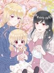  2girls 3girls black_hair blonde_hair blush breasts carrying child child_carry couple family haruharucyon highres if_they_mated ips_cells jewelry long_hair mother_and_child mother_and_daughter multiple_girls open_mouth original red_eyes ring smile wedding_ring wife_and_wife yuri 