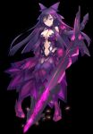  1girl absurdres alternate_costume armor armored_dress bow breasts dark_persona date_a_live dress full_body hair_bow highres large_breasts long_hair looking_at_viewer metalixix navel purple_dress purple_eyes purple_footwear purple_hair solo sword weapon yatogami_tenka yatogami_tooka 