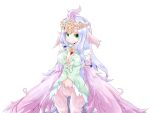  1girl animal_ears armlet bird_ears bird_legs bird_tail bmp-to-png_conversion breasts cleavage crown dress eyeshadow feathered_wings feathers green_dress green_eyes half-closed_eyes harpy large_breasts long_hair looking_at_viewer lucretia_(mon-musu_quest!) makeup mon-musu_quest! monster_girl non-web_source pink_eyeshadow pink_feathers pink_wings purple_feathers purple_hair single_hair_tube smile solo tail transparent_background very_long_hair winged_arms wings 