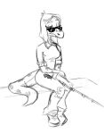 2024 anthro bianca_(bybuckett) black_and_white blind bybuckett cavemanon_studios dinosaur disability eyelashes eyewear fan_character female long_tail monochrome reptile scalie sitting sketch snoot_game snout solo sunglasses tail walking_cane