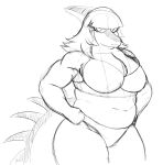 2024 anthro belly big_tail black_and_white bra breasts cavemanon_studios cleavage clothed clothing dinosaur eyelashes female hadrosaurid hair i_wani_hug_that_gator loansharkmann long_hair long_tail looking_at_viewer mia_(iwhtg) monochrome ornithischian overweight overweight_anthro overweight_female panties parasaurolophus reptile scalie sketch snout solo spiked_tail spikes spikes_(anatomy) tail thick_thighs underwear underwear_only wide_hips