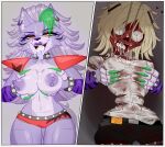 2023 absurd_res animatronic anthro big_breasts blonde_hair blood bodily_fluids bottomwear bracelet breasts canid canine canis choker clothing colored_nails corpse cum cum_in_mouth cum_inside duo ear_piercing ear_ring female five_nights_at_freddy&#039;s five_nights_at_freddy&#039;s:_security_breach fur genital_fluids gore green_nails hair hi_res horror_(theme) human jewelry lipstick long_hair machine makeup mammal nails necklace nipples piercing purple_body purple_fur purple_lipstick ring_piercing robot roxanne_wolf_(fnaf) scottgames shorts small_waist spiked_bracelet spiked_choker spikes springlock_suit steel_wool_studios vanessa_(fnaf) wolf yellow_eyes zexlynk