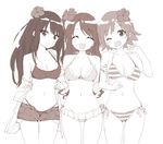  :d ;d ^_^ arm_holding bikini breasts cleavage closed_eyes cowboy_shot flower hair_flower hair_ornament halter_top halterneck hand_on_another's_arm hibiscus honda_mio idolmaster idolmaster_cinderella_girls long_hair looking_at_viewer medium_breasts monochrome multiple_girls navel new_generations off_shoulder one_eye_closed one_side_up open_clothes open_fly open_mouth open_shirt peko polka_dot polka_dot_swimsuit shibuya_rin shimamura_uzuki shirt short_hair short_shorts shorts side-by-side side-tie_bikini smile string_bikini striped striped_bikini swimsuit thigh_gap unzipped 