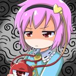  blouse blue_blouse commentary_request disdain face headband heart komeiji_satori mihune moe_musume pixiv portrait purple_hair red_eyes shaded_face solo third_eye touhou 