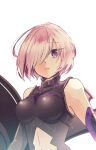  1girl breasts expressionless fate/grand_order fate_(series) hair_over_one_eye looking_at_viewer lord_camelot_(fate) mash_kyrielight medium_breasts pink_hair purple_eyes ro96cu shield short_hair solo upper_body 