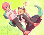  2girls bad_id bad_pixiv_id banned_artist blonde_hair chair commentary_request dragon_girl dragon_tail dutch_angle gloves heart horns kobayashi-san_chi_no_maidragon kobayashi_(maidragon) long_hair maid maid_headdress multiple_girls necktie office_chair open_mouth tail tooru_(maidragon) towako_(10wk0) twintails white_gloves yuri 