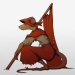 accessory anthro bottomwear brown_body brown_fur clothed clothing colored crouching digital_media_(artwork) female flag full-length_portrait fully_clothed fur furgonomics gompami hat headgear headwear hi_res hopper_(tnt) mammal murid murine portrait rat red_bottomwear red_clothing red_eyes red_hat red_headwear red_skirt rodent shaded shirt side_view simple_background skirt solo tail tail_accessory tooth_and_tail topwear whiskers white_clothing white_shirt white_topwear