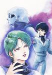  1boy 1girl char_aznable four_murasame gundam highres kamille_bidan kitazume_hiroyuki official_art quattro_vageena short_hair traditional_media watercolor_(medium) zeta_gundam 