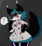 absurd_res anthro blood bodily_fluids canid canine canis chris_(beastbeans) clothed clothing colored digital_drawing_(artwork) digital_media_(artwork) fur hi_res latex latex_clothing latex_handware latex_legwear latex_stockings legwear male mammal scientist solo sosu-the-blue-wolf stockings tail wolf