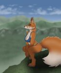 anthro breasts canid canine digital_media_(artwork) female forest fox hi_res horizon landscape mammal mountain nature outlook plant pose rahir_(artist) solo tree true_fox view