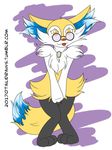  alpha_channel anthro balls blush braixen canine covering covering_crotch covering_self eyewear flat_colors front_view glasses knock-kneed looking_at_viewer mammal mrpandragon nintendo pendant pok&eacute;mon signature simple_background standing tongue tongue_out transparent_background url video_games 