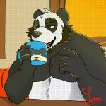 2024 anthro artist bear beverage brown_body brown_fur caffeine character coffee coffee_cup coffee_mug container cup digital_media_(artwork) drinking drinking_glass fur glass glass_container glass_cup hi_res male mammal morning relaxing sitting solo yetsu