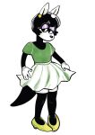 2019 anthro black_body black_fur black_hair black_nose black_tail bottomwear clothing curled_hair digital_drawing_(artwork) digital_media_(artwork) dillydoodles eyewear female footwear fur glasses gloves green_clothing green_shirt green_topwear hair handwear hi_res lidded_eyes narrowed_eyes round_glasses round_nose shelley_(bickpixx) shiny_eyelids shirt shoes short_hair simple_background skirt solo tail thick_tail topwear white_background white_body white_bottomwear white_clothing white_ears white_face white_gloves white_handwear white_skin white_skirt