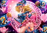  1girl artist_name ass bare_legs bare_shoulders blonde_hair boots breasts creature dark_magician_girl demon duel_monster female gloves green_eyes hat heart huge_ass kuriboh large_breasts long_hair looking_at_viewer looking_back magical_girl nude panties shiny shiny_skin skirt smile solo very_long_hair wizard_hat yu-gi-oh! 
