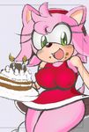  absurd_res amy_rose anthro big_breasts breasts clothed clothing comic female fully_clothed hedgehog hi_res mammal michiyoshi nipple_bulge smile solo sonic_(series) 