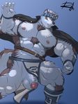  anthro canine horkeukamui male mammal muscular muscular_male penis simple_background solo tokyo_afterschool_summoners wolf 