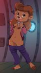 2024 anthro areola bear breasts brown_body brown_fur brown_hair clothed clothing disney female fur genitals hair hi_res mammal navel nipples open_mouth open_smile pussy rebecca_cunningham siroc smile solo talespin