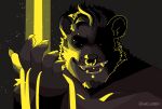 2021 absurd_res anthro bear black_sclera brown_body brown_fur bust_portrait claws digital_media_(artwork) facial_piercing fur hi_res looking_at_viewer male mammal melaisen nose_piercing nose_ring open_mouth open_smile piercing portrait ring_piercing smile solo teeth yellow_claws yellow_eyes