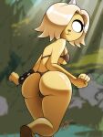 adventure_time anthro bear bra breasts bronwyn butt canid canine canis cartoon_network clothing domestic_dog female hair hair_over_eye hi_res horn hybrid looking_at_viewer looking_back mammal one_eye_obstructed panties rainicorn rear_view skylight_(artist) solo underwear