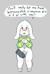  alternate_version_available anthro asriel_dreemurr balls barefoot blush bottomless caprine clasped_hands clothed clothing clothing_lift cub dialogue disembodied_hand duo_focus english_text erection goat group lambent looking-at_viewer mammal navel open_mouth shirt shirt_lift siganturepenis solo speech_bubble standing text undertale video_games young 