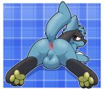 anus backsack balls butt feet foot_focus generation_4_pokemon genitals hi_res looking_back lying male nintendo on_front pawpads paws pokemon pokemon_(species) presenting presenting_hindquarters riolu silvrsterlng solo solo_focus