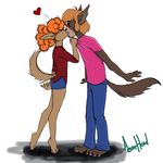  &lt;3 2017 4_toes 5_fingers aeonhowl anthro barefoot brown_hair canine cheek_tuft claws clothed clothing female fur ghoul_school grabbing hair kissing male mammal nuzzling orange_hair pants pawpads pointy_ears red_eyes red_hair reluctant_werewolf scooby-doo_(series) shaggy shaggy_rogers shorts simple_background standing surprise toe_claws toes tuft were werewolf white_background winnie_werewolf 