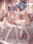  3girls absurdres breasts cleavage fff_threesome ganyu_(genshin_impact) genshin_impact group_sex haku89 highres indoors keqing_(genshin_impact) large_breasts multiple_girls shenhe_(genshin_impact) threesome yuri 