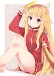  blonde_hair blush gabriel_white_tenma long_hair pants red_eyes 