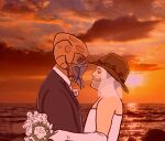 beard clothing dave_filoni_(character) dress duo elthegeneral facial_hair hat headgear headwear human kel_dor male male/male mammal photo_background photography_(artwork) plo_koon smile star_wars star_wars:_the_clone_wars thehaydenclone wedding_dress