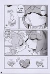  &lt;3 absurd_res amy_rose anthro canine comic english_text female fox greyscale hedgehog hi_res kissing male mammal michiyoshi miles_prower monochrome sonic_(series) text 