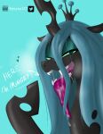 absurd_res ahega bodily_fluids elelite equid equine female feral friendship_is_magic green_eyes green_hair grey_body hair hasbro hi_res horn mammal my_little_pony open_mouth queen_chrysalis_(mlp) saliva solo teeth tongue tongue_out